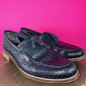 Annabella Navy Blue Woven Leather Tassel Loafer Sz 37
